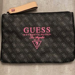 NEW Guess Black Hand Wristlet Bag Leopard Lining